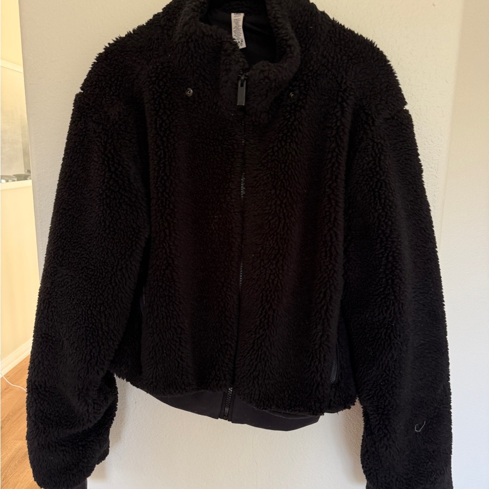 Alo Black Sherpa Zip-Up Jacket